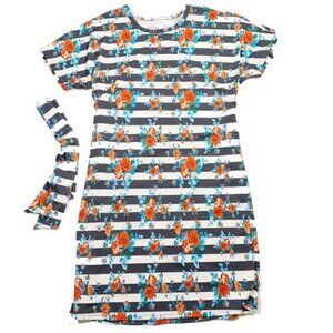 NEW Lularoe Marly Tie Waist Dress Midi Pockets Short Sleeve Floral Striped NWT